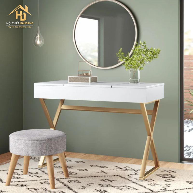 ban-lam-viec-ket-hop-ban-trang-diem-chan-chu-x TOP 10 Bàn Làm Việc Kết Hợp Bàn Trang Điểm Đẹp & Tiện Dụng