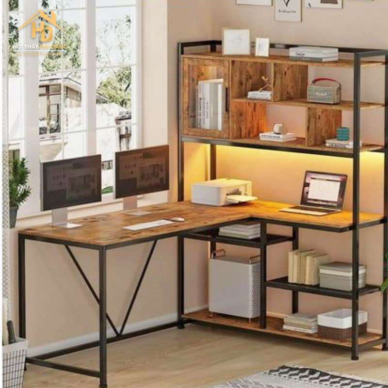 ban-lam-viec-ket-hop-ke-sach-khung-sat TOP 10 Mẫu Bàn Làm Việc Kết Hợp Kệ Sách Hiện Đại, Đa Năng