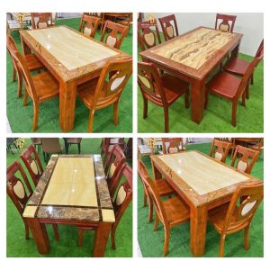 Bộ Bàn Ăn Mặt Đá 6 Ghế Lưng Họa Tiết Độc Đáo ( 2 Màu)