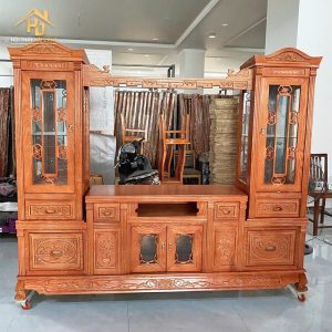 Kệ Tivi Gỗ Tự Nhiên 2 Tủ Kính Trưng Bày Đẹp