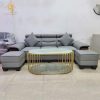 Sofa Bọc Vải Kèm 2 Đôn Màu Xám Sang Trọng
