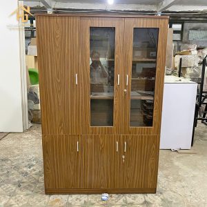 Tủ Hồ Sơ Gỗ 3 Cánh Kết Hợp Kính Hiện Đại (2 Màu)
