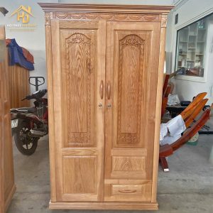 Tủ Quần Áo Gỗ 2 Cánh Chạm Hoa Văn Đẹp