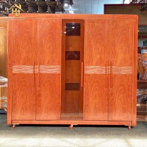 Tủ Quần Áo Gỗ 5 Cánh Kèm Gương Trung Tâm