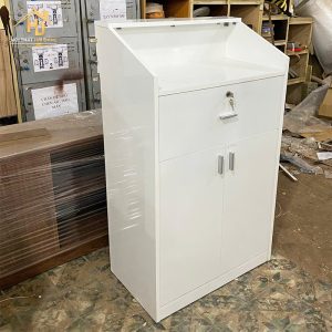 Quầy Lễ Tân Mini Gỗ MDF Full Trắng Hiện Đại 3 quay le tan mini 1