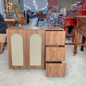 Tủ Giày Dép Gỗ MDF Phối Mây Tre Đan Sang Trọng 2 tu giay dep 1