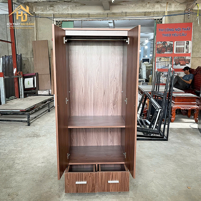 tu-quan-ao-2-canh-8 Tủ Quần Áo 2 Cánh Gỗ Công Nghiệp Màu Nâu Vân Đẹp