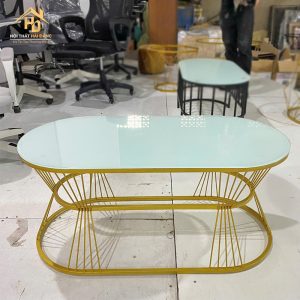 bàn sofa khung kim loại vàng