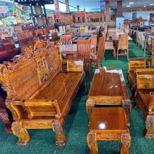 Bộ Ghế Salon Gỗ Chạm Hoa Văn Cổ Điển ( 2 Màu) 4 salon gỗ tự nhiên giá rẻ