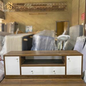 kệ tivi gỗ phối trăng nâu