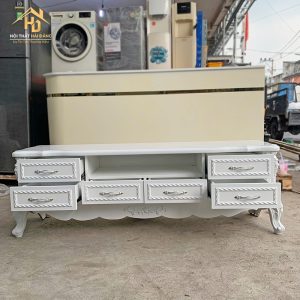 Kệ Tivi Gỗ Màu Trắng Tân Cổ Điển 2 ke tivi tan co dien 1
