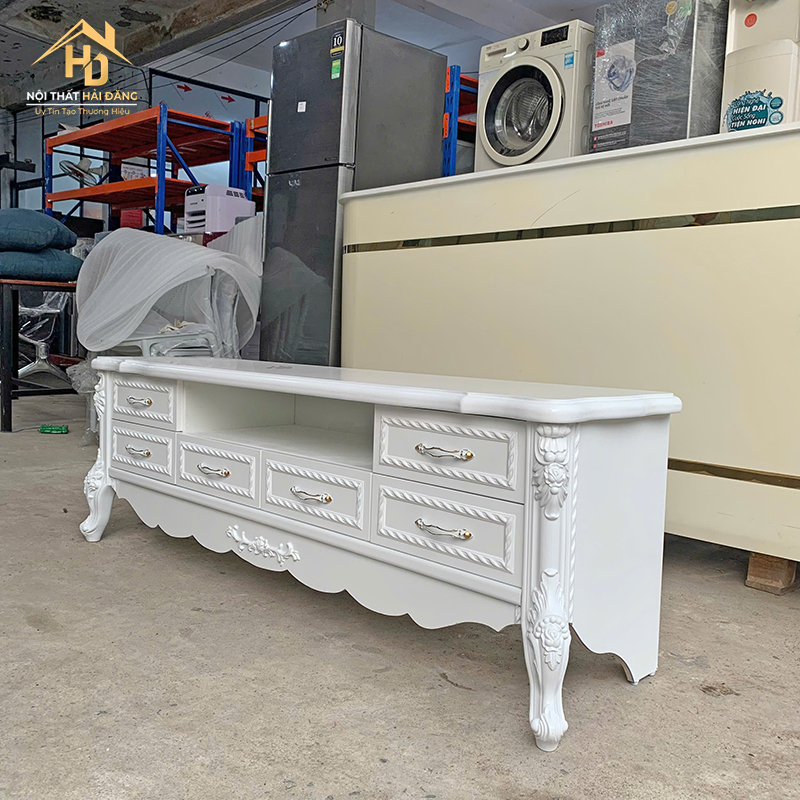 Kệ Tivi Gỗ Màu Trắng Tân Cổ Điển ke-tivi-tan-co-dien-2 Kệ Tivi Gỗ Màu Trắng Tân Cổ Điển