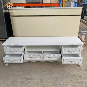 kệ tivi tân cổ điển màu trắng