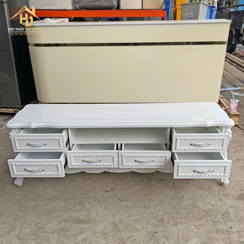 Kệ Tivi Gỗ Màu Trắng Tân Cổ Điển ke-tivi-tan-co-dien-3 Kệ Tivi Gỗ Màu Trắng Tân Cổ Điển