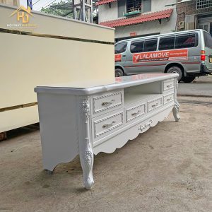 Kệ Tivi Gỗ Màu Trắng Tân Cổ Điển 4 ke tivi tan co dien 4