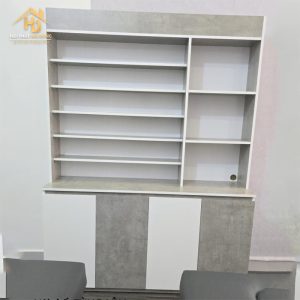 Kệ Trưng Bày Mỹ Phẩm Xám Phối Trắng