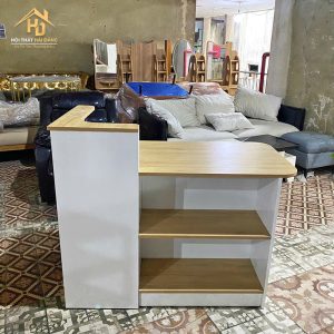 Quầy lễ tân gỗ liền kề trắng vàng