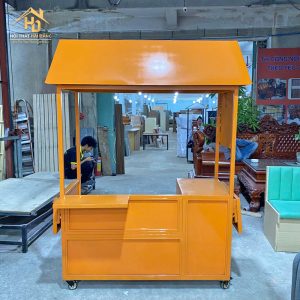 Quầy Bán Hàng Di Động Gỗ Màu Cam 2 quay take away cam 2