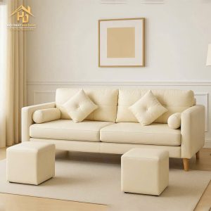 Sofa da kèm gối tựa và đôn