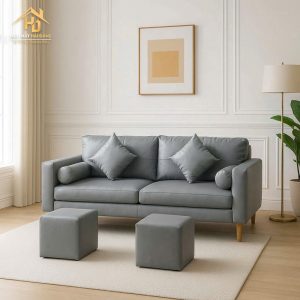 Sofa Da Kèm Gối Tựa Và Đôn Êm Ái 2 sofa 2 cho ngoi 2