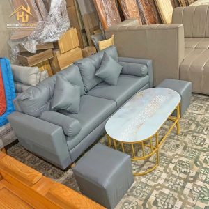 Sofa Da Kèm Gối Tựa Và Đôn Êm Ái 3 sofa 2 cho ngoi 3