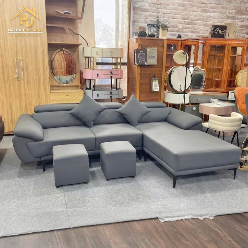 Sofa Góc L Bọc Da Màu Xám Hiện Đại sofa-goc-l-da Sofa Góc L Bọc Da Màu Xám Hiện Đại