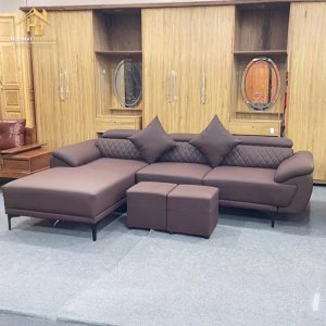 sofa da góc L nâu