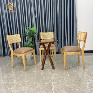Bộ bàn cafe chân chữ x phối ghế mây