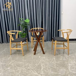 Bộ bàn cafe tròn nâu ghế lưng cong
