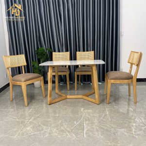 Bộ bàn ăn 4 ghế gỗ lưng mây