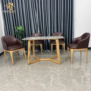 Bộ Bàn Ăn Gỗ 4 Ghế Bọc Da
