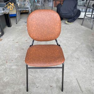 ghế cafe bọc da nâu khung sắt