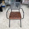 ghế cafe khung sắt bọc da nâu