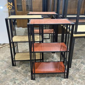 Kệ đa năng khung sắt mặt gỗ 3 tầng