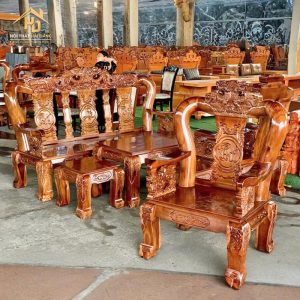 Bộ salon gỗ tay 10 chạm đầu rồng