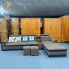 sofa góc l bọc da màu xám nâu