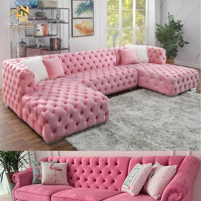 sofa-hong-chu-u Top 10 Mẫu Ghế Sofa Đơn Màu Hồng Hiện Đại, Nhẹ Nhàng
