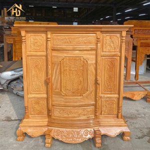 Tủ thờ gỗ đỏ chạm hoa văn