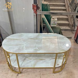 Bàn sofa oval chân trân châu