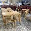Bộ bàn ăn gỗ kèm ghế lưng nan dọc