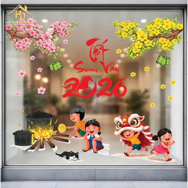 trang-trai-decal-tet 10 Ý Tưởng Trang Trí Phòng Ngủ Ngày Tết Đẹp, Đơn Giản, Rẻ