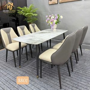 Bộ Bàn Ăn Chân Côn 6 Ghế Da Sang Trọng 2 bo ban an da 6 ghe 1