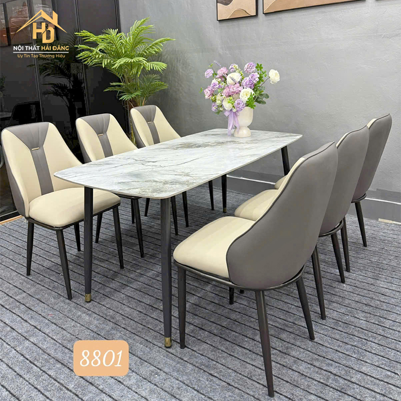 Bộ Bàn Ăn Chân Côn 6 Ghế Da Sang Trọng bo-ban-an-da-6-ghe-1 Bộ Bàn Ăn Chân Côn 6 Ghế Da Sang Trọng