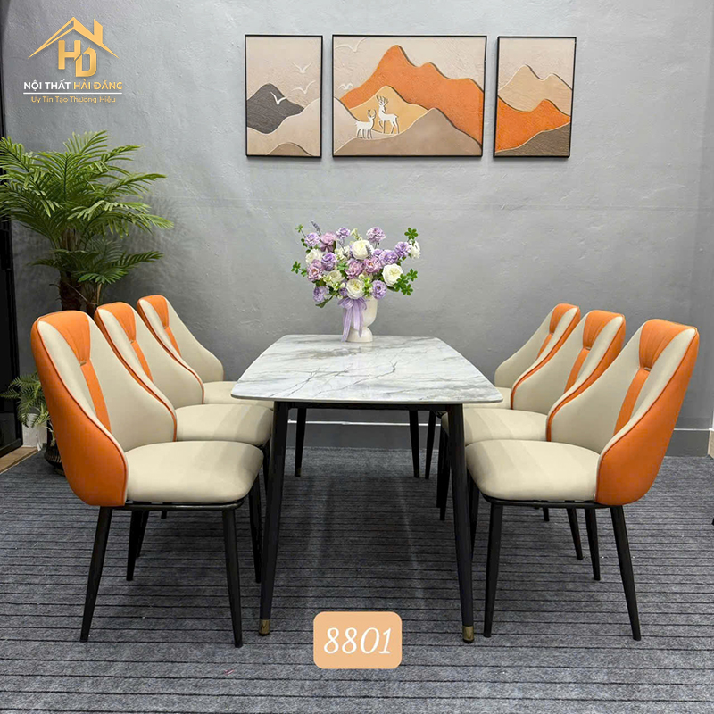 Bộ Bàn Ăn Chân Côn 6 Ghế Da Sang Trọng bo-ban-an-da-6-ghe-2 Bộ Bàn Ăn Chân Côn 6 Ghế Da Sang Trọng