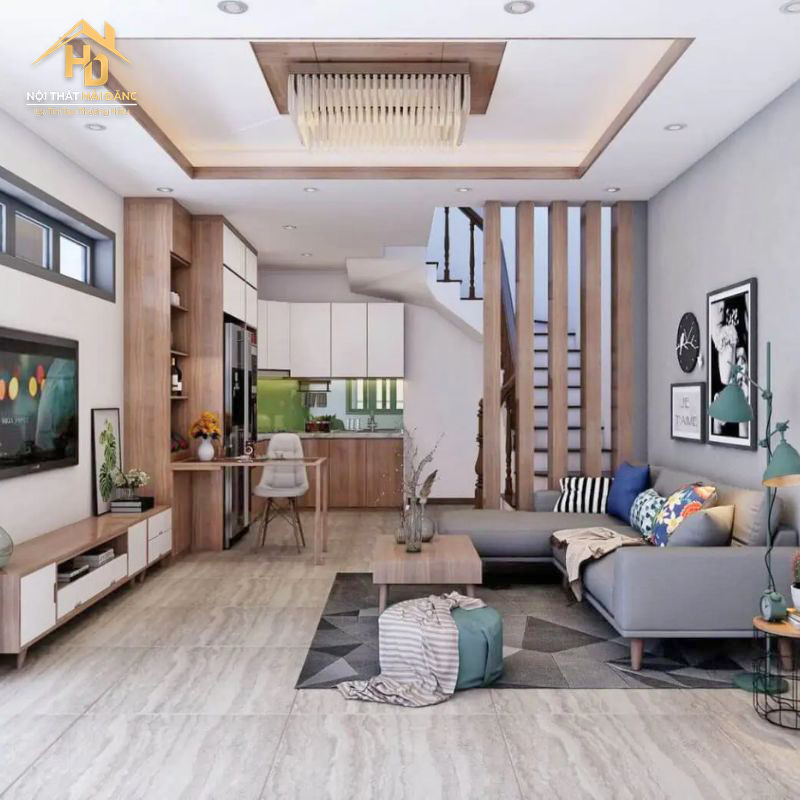 cach-phan-chia-phong-khach-va-bep Top 10 Mẫu Phòng Khách Liền Bếp Đẹp, Tiện Nghi