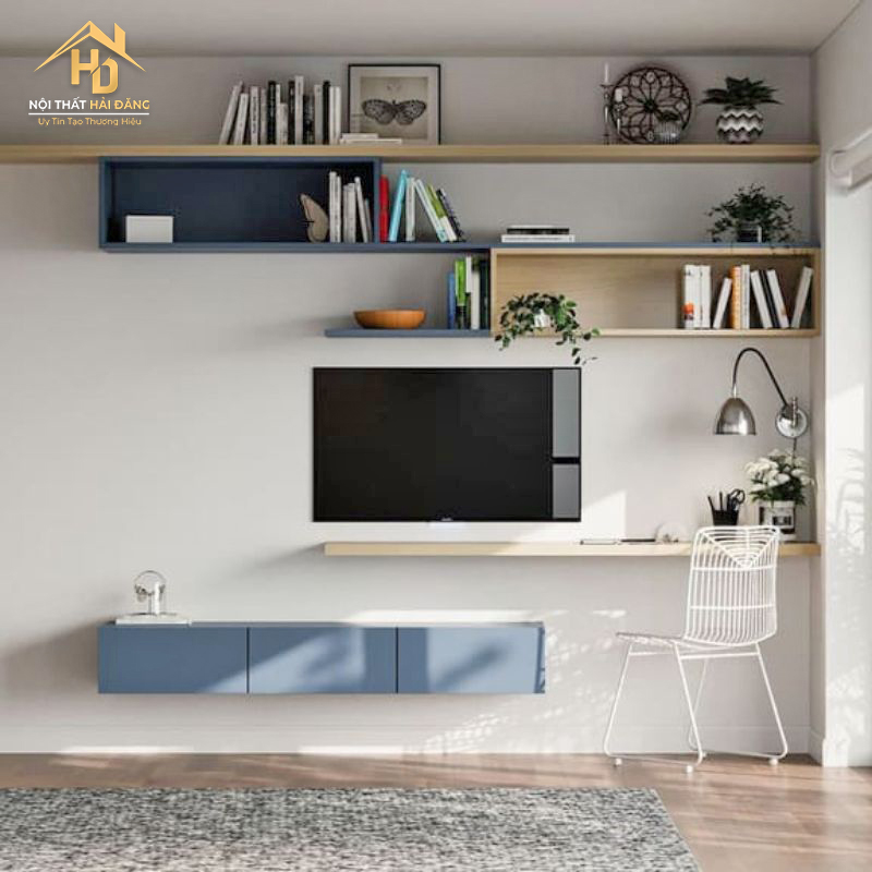 ke-tivi-ket-hop-ke-sach Top 10 Mẫu Kệ Tivi Treo Tường