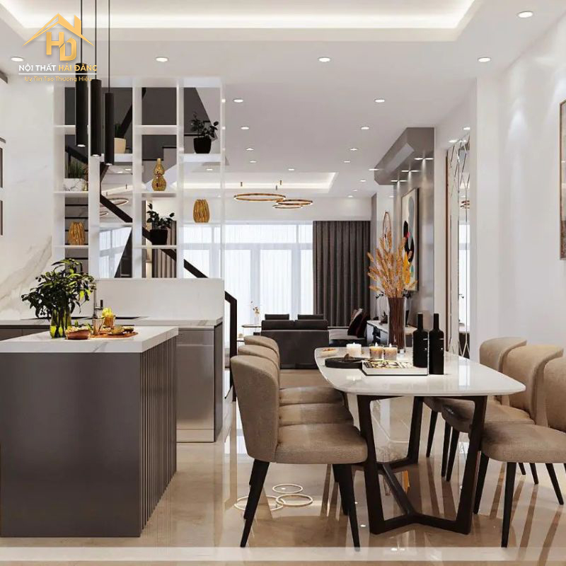 thiet-ke-phong-khach-lien-bep-hien-dai Top 10 Mẫu Phòng Khách Liền Bếp Đẹp, Tiện Nghi