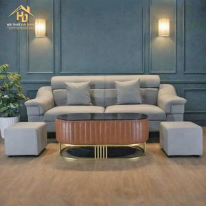 Bộ Sofa Da Hiện Đại Màu Xám
