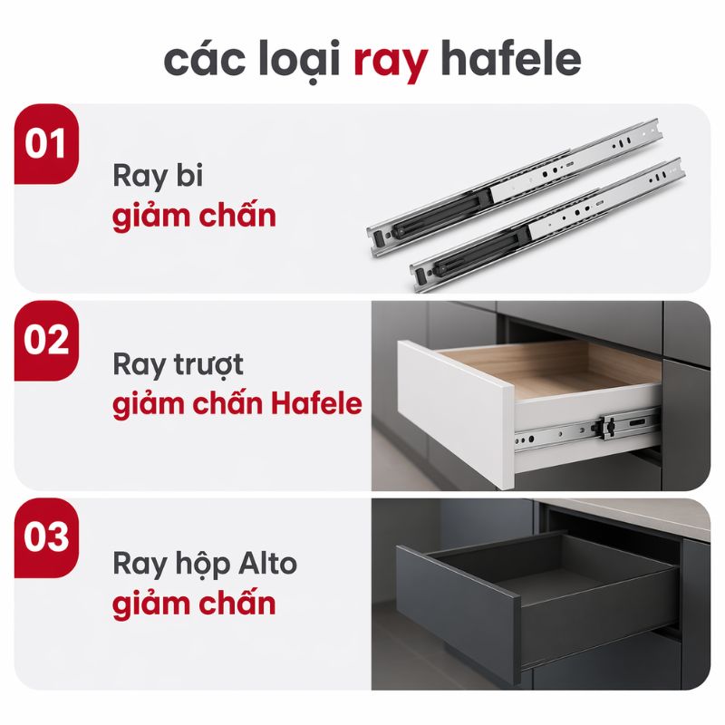 cac-loai-ray-hafele Ray trượt Hafele và ray trượt thường: Nên chọn loại nào?