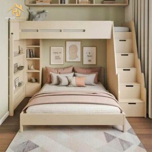 Giường tầng gỗ MDF kèm kệ